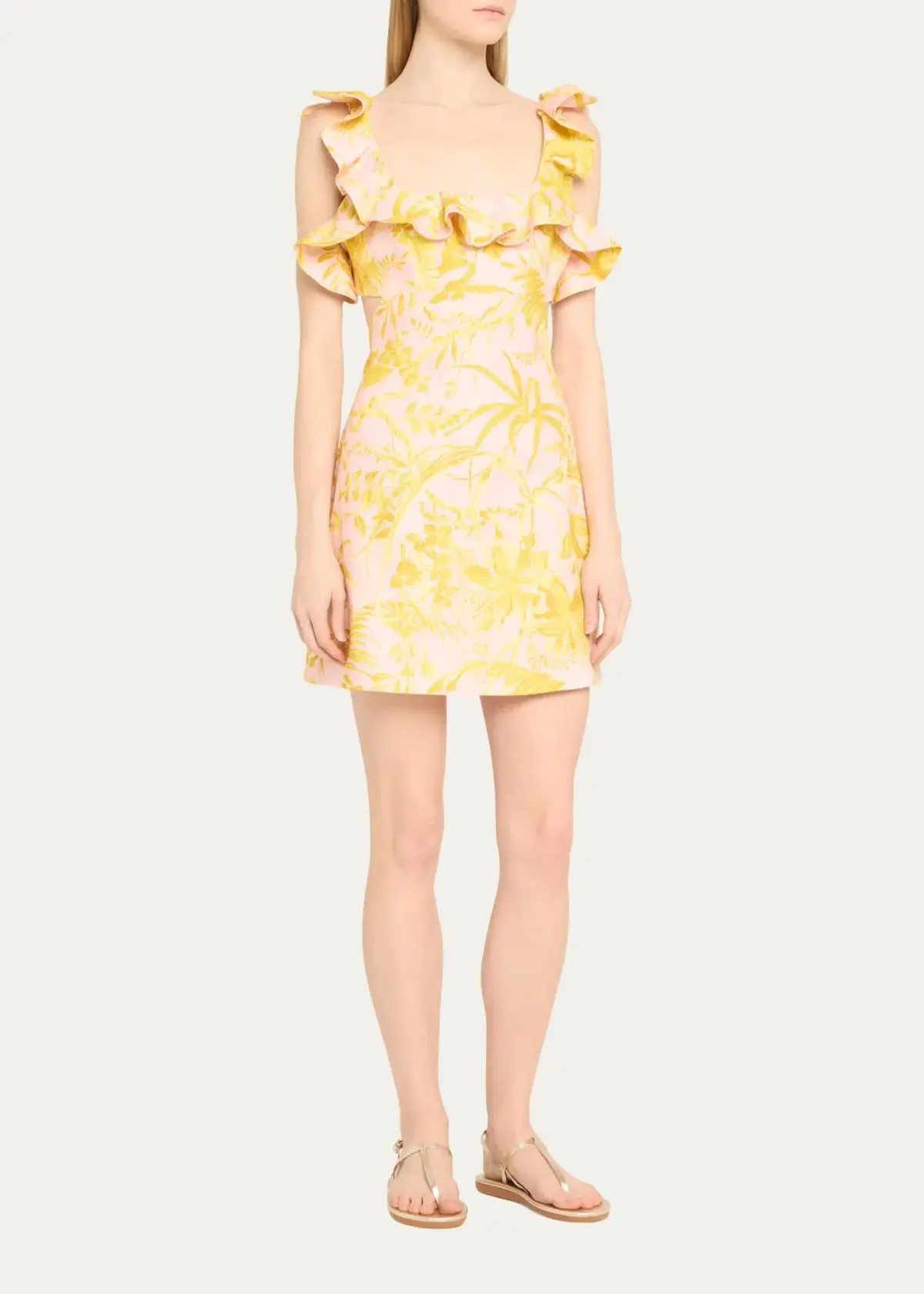 Zimmermann Golden Ruffle Mini Dress Pink/Gold Floral Size 0 / AU 8 - Image 1