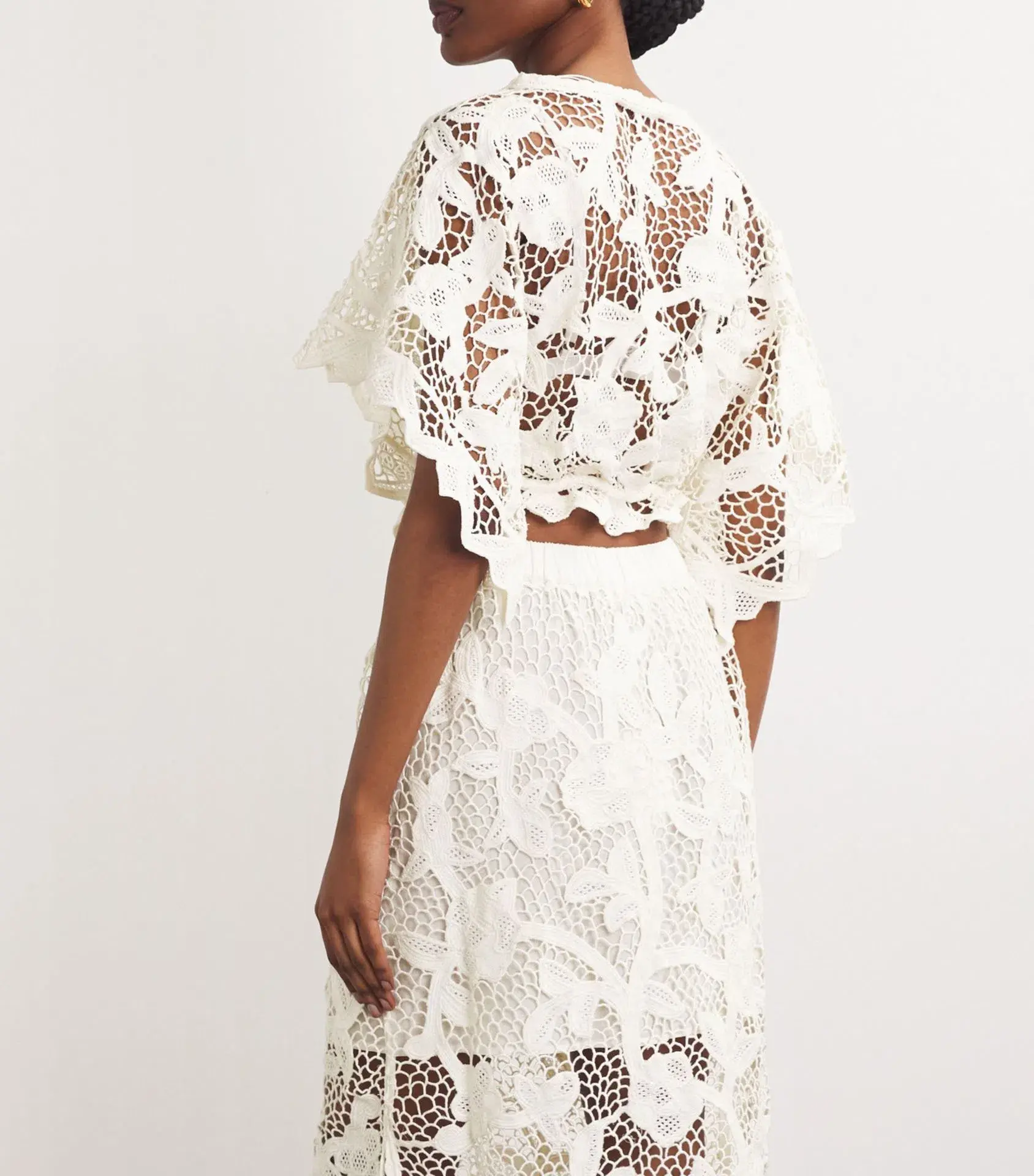 Zimmermann Golden Crochet Lace Top and Skirt Set Ivory Size 0 / AU 8 - Image 3