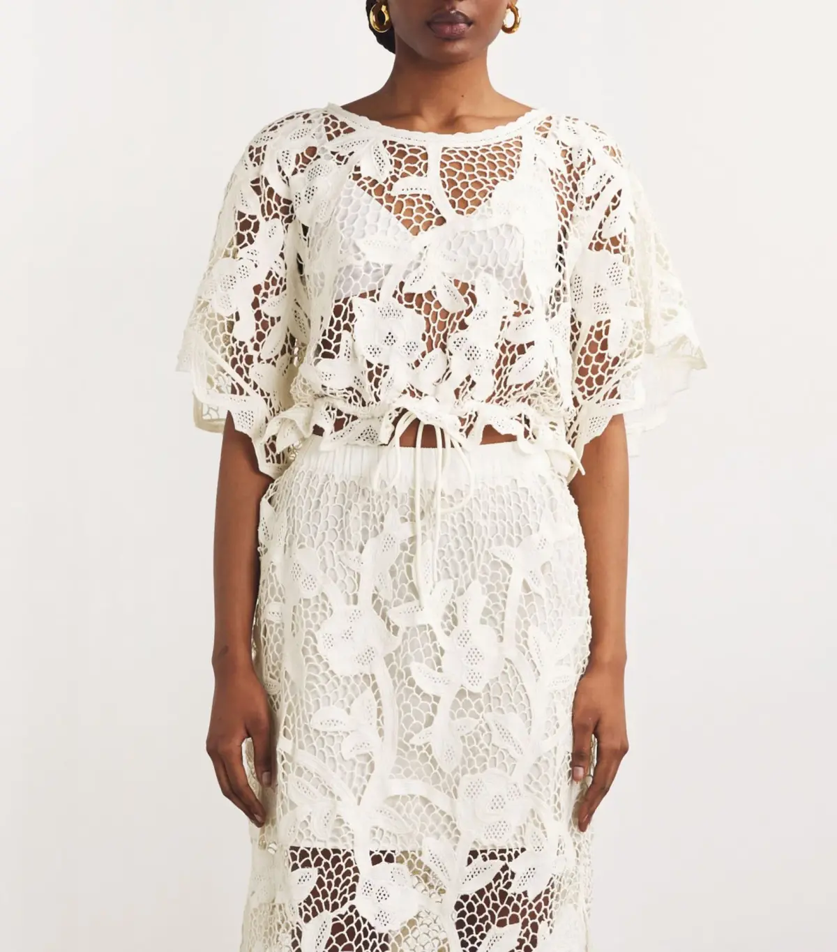 Zimmermann Golden Crochet Lace Top and Skirt Set Ivory Size 0 / AU 8 - Image 2