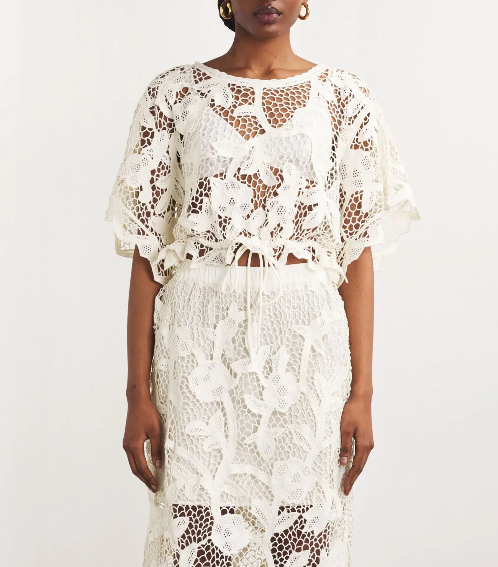 Zimmermann Golden Crochet Lace Top and Skirt Set Ivory Size 0 / AU 8 - Image 2