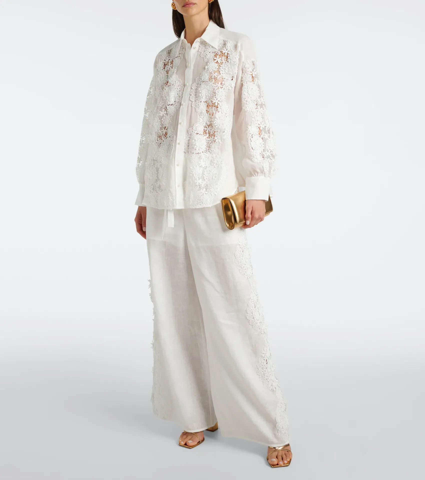 Zimmermann Halliday Lace Flower Shirt Size 0P and Pant Size 0 Set Ivory  - Image 1