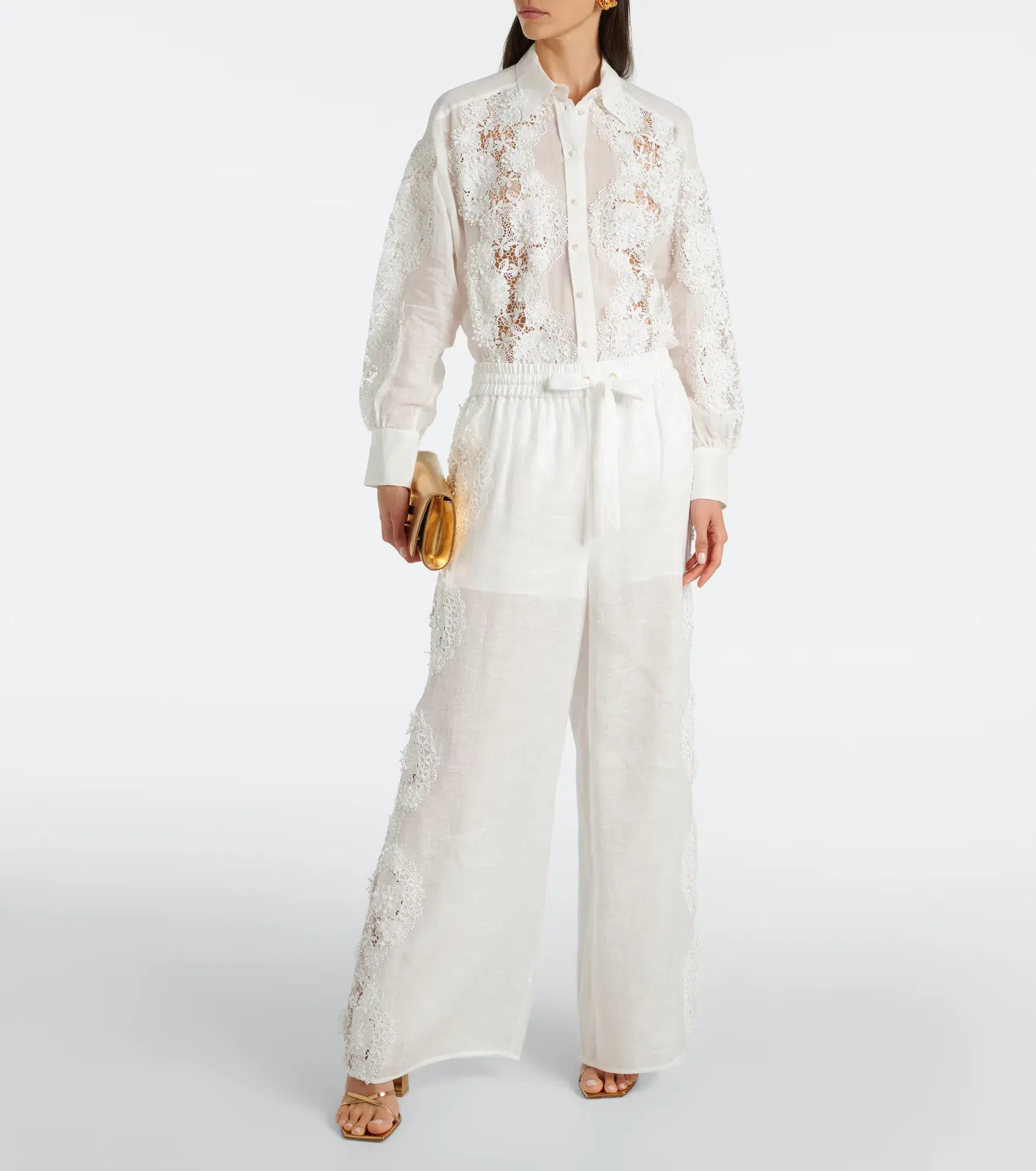 Zimmermann Halliday Lace Flower Shirt Size 0P and Pant Size 0 Set Ivory  - Image 4