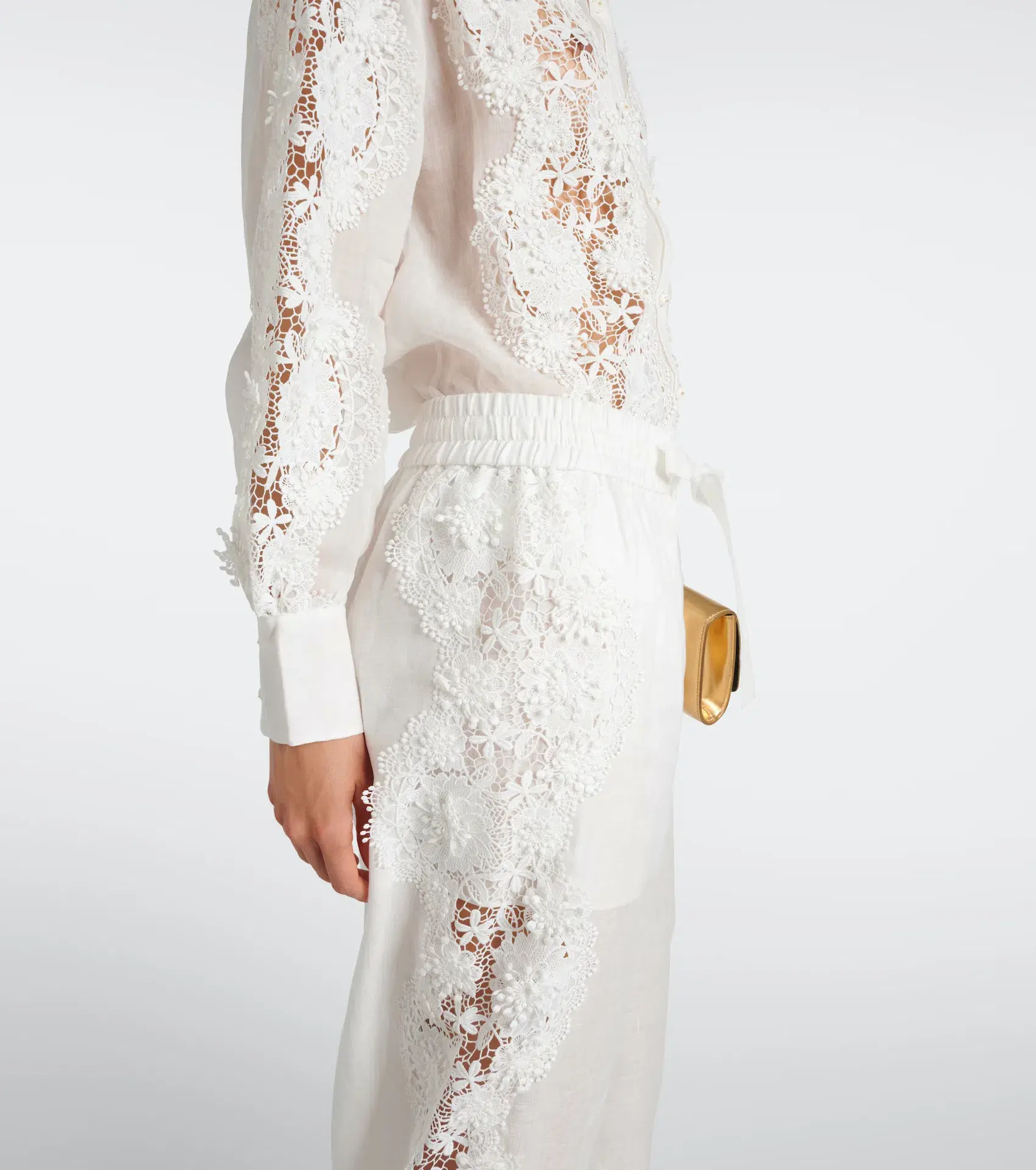Zimmermann Halliday Lace Flower Shirt Size 0P and Pant Size 0 Set Ivory  - Image 2