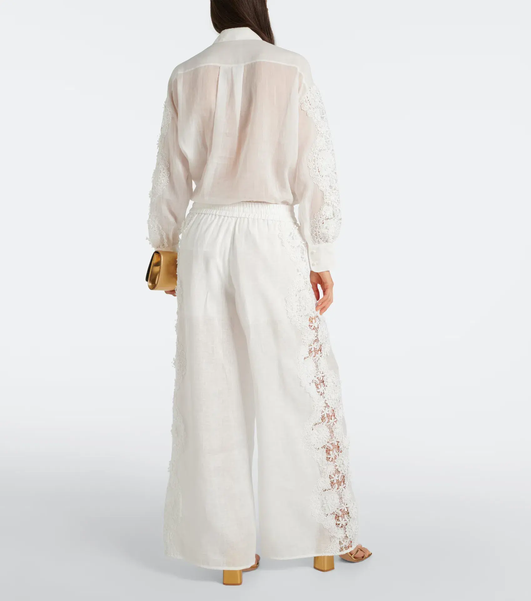 Zimmermann Halliday Lace Flower Shirt Size 0P and Pant Size 0 Set Ivory  - Image 3