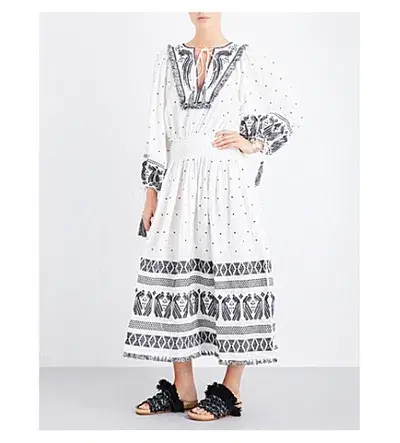 Zimmermann Divinity Midi Embroidered Linen Dress White/Black Size 0 / 8 AU - Image 4