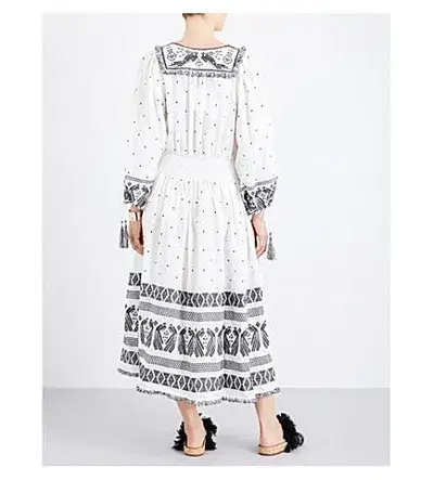Zimmermann Divinity Midi Embroidered Linen Dress White/Black Size 0 / 8 AU - Image 7