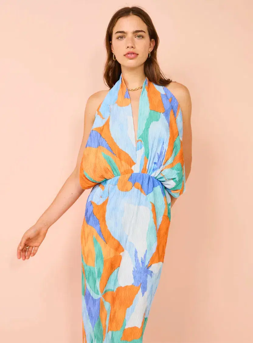 Lidee Riviera Sleeveless Gown In Capri Print Orange Size 6 for rent on The Volte - main image