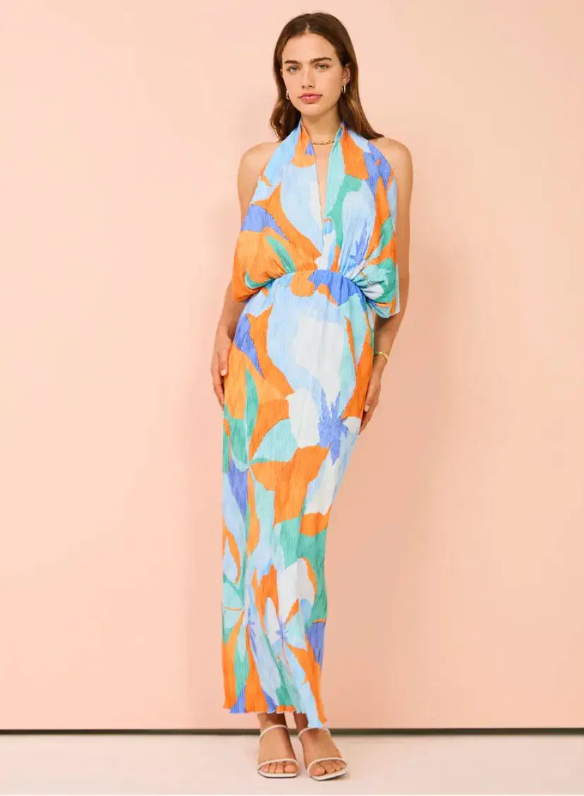 Lidee Riviera Sleeveless Gown In Capri Print Orange Size 6 - Image 1