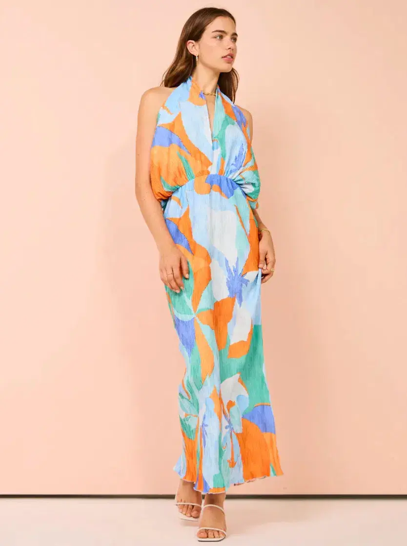 Lidee Riviera Sleeveless Gown In Capri Print Orange Size 6 - Image 6