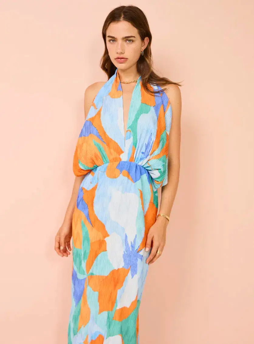 Lidee Riviera Sleeveless Gown In Capri Print Orange Size 6 - Image 2