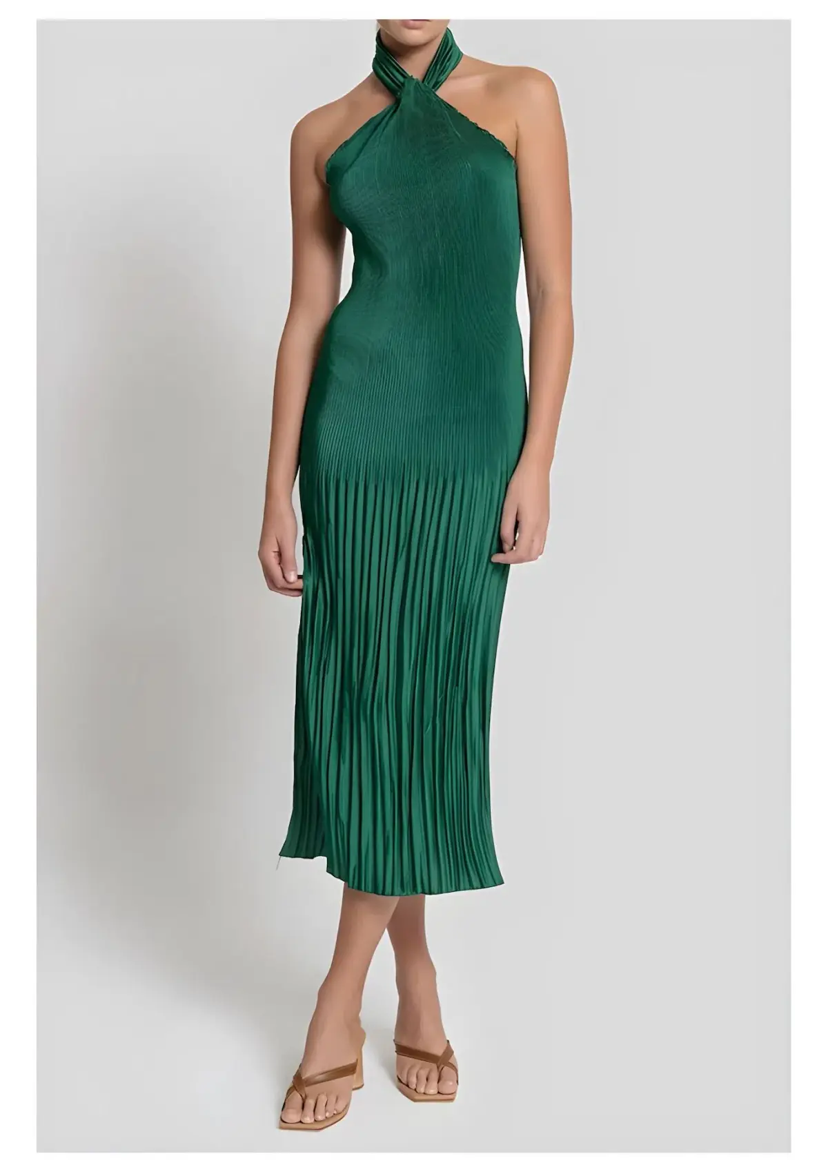 L'Idee Soiree Pleated Halter Dress Emerald Size 8 - Image 1