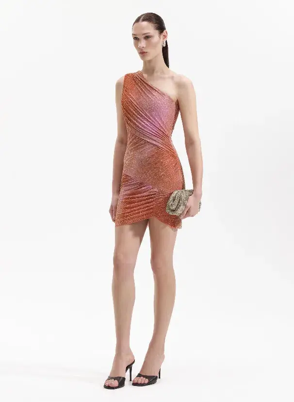 Self Portrait Orange Rhinestone Mini Dress Orange Size 8 for rent on The Volte - main image