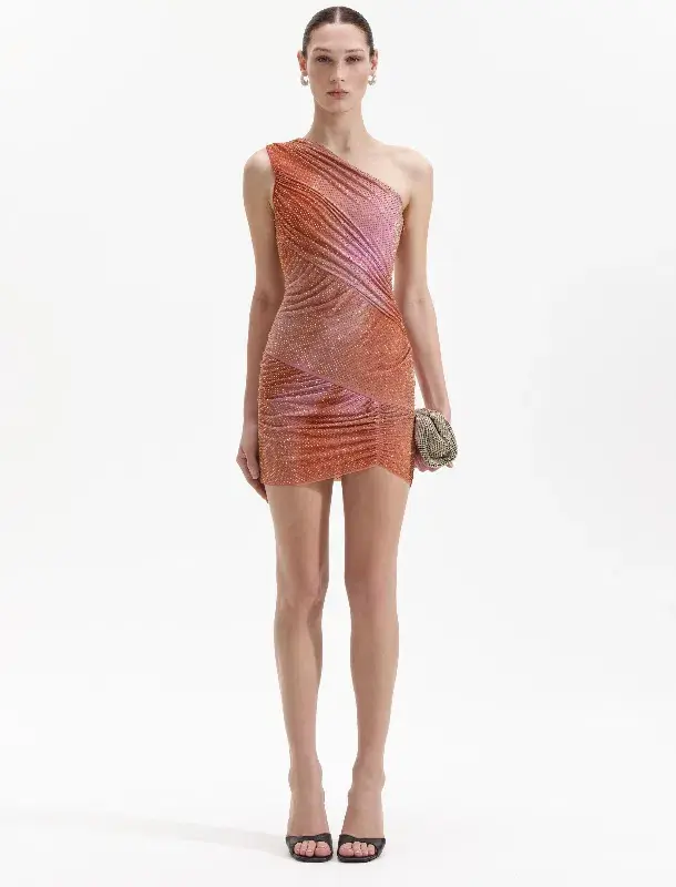 Self Portrait Orange Rhinestone Mini Dress Orange Size 8 - Image 1