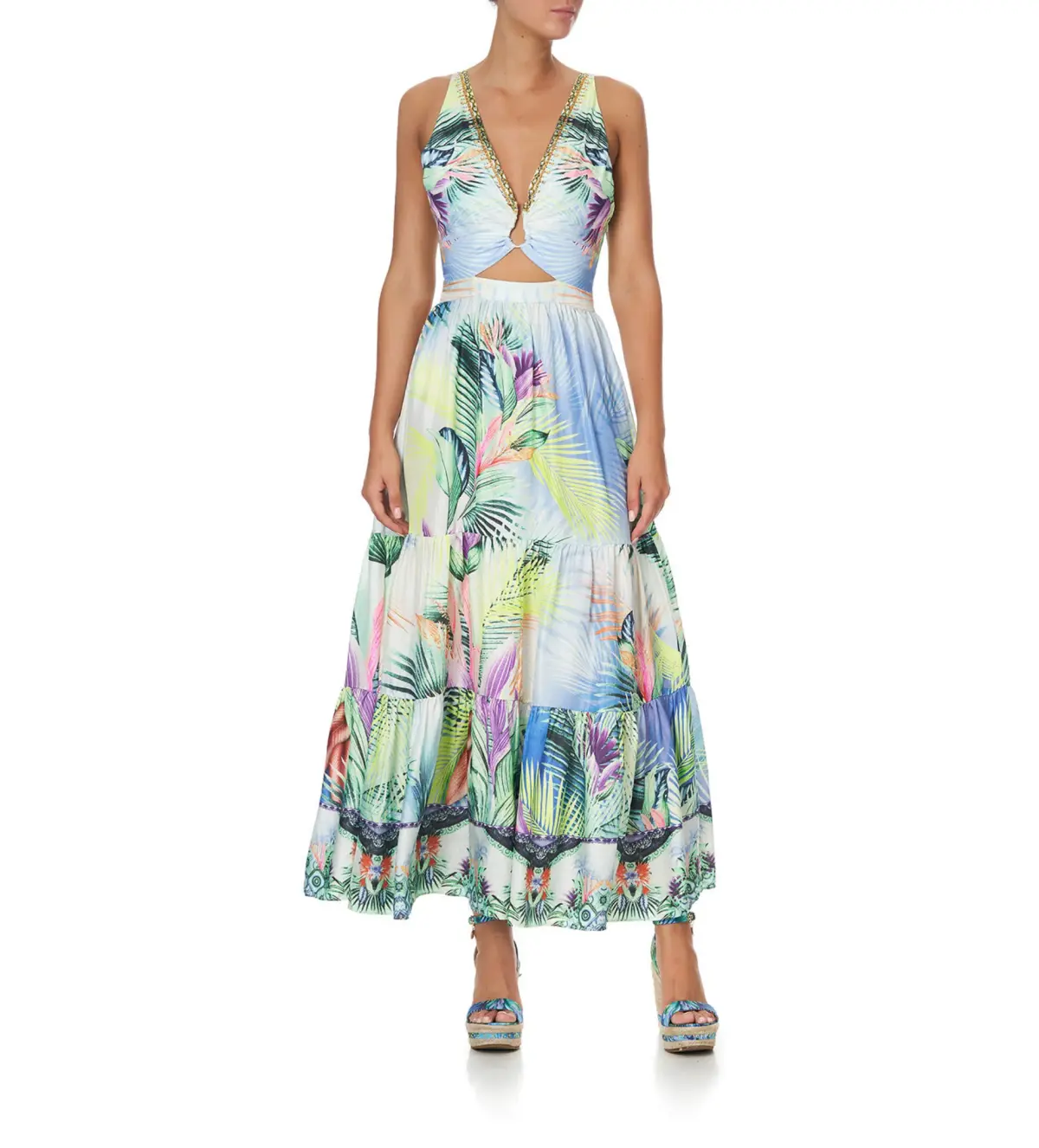 Camilla V Neck Cut Out Dress Whats Your Vice Multi Size Large / Au 16 - Image 1