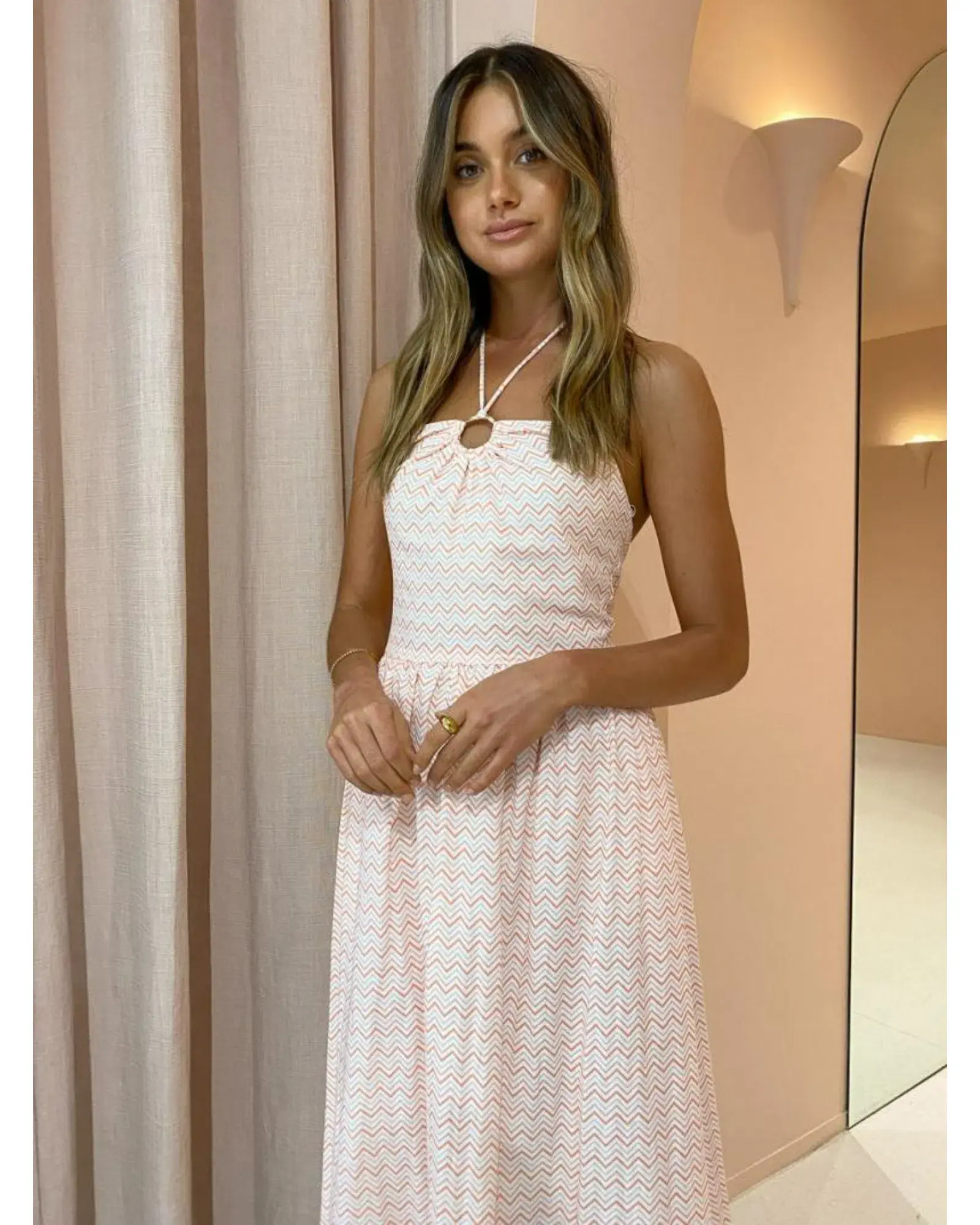 By Nicola Canary Maxi Dress Melon Chevron Size AU 14 - Image 3
