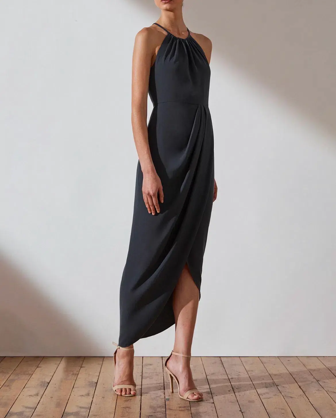 Shona Joy Core High Neck Ruched Dress in Charcoal Size AU 16 - Image 1