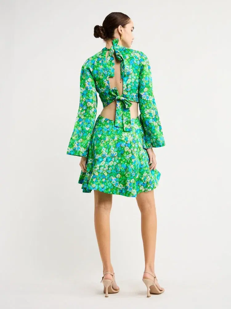 Alemais Cassandra Cut Out Mini Dress Green Floral Size 14 - Image 3