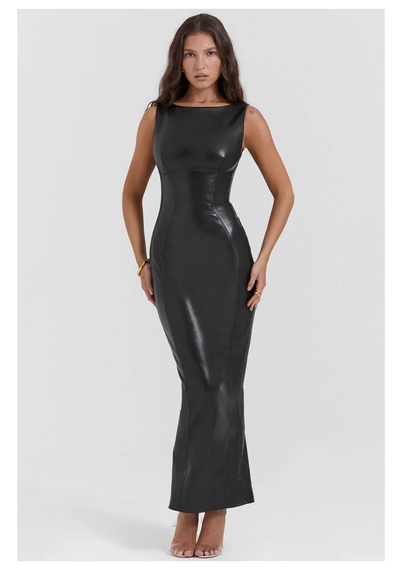House of CB Sahara Vegan Leather Maxi Dress Black Size M / AU 10 - Image 1