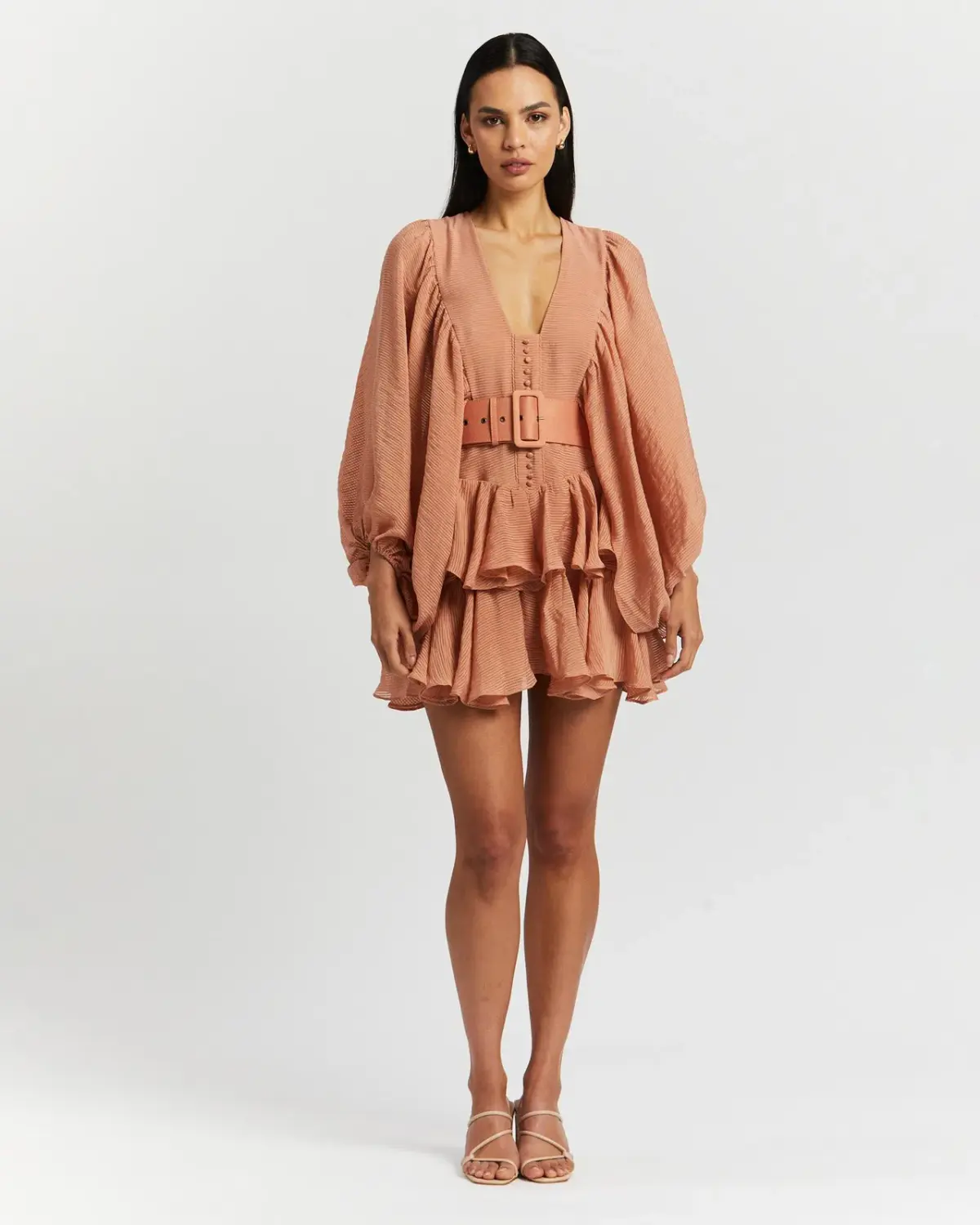 Shona Joy Charlotte Plunged Draped Mini Dress Desert Rose Size 14 - Image 1