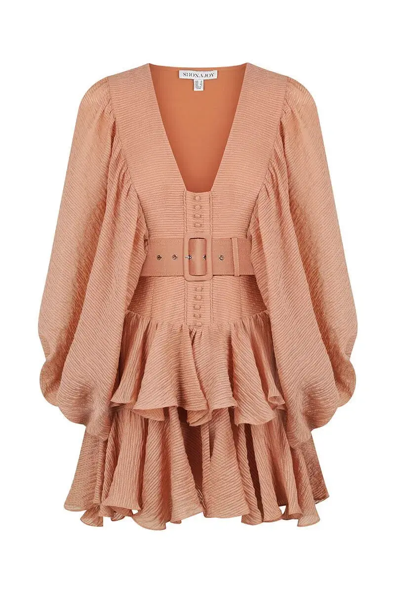 Shona Joy Charlotte Plunged Draped Mini Dress Desert Rose Size 14 - Image 5