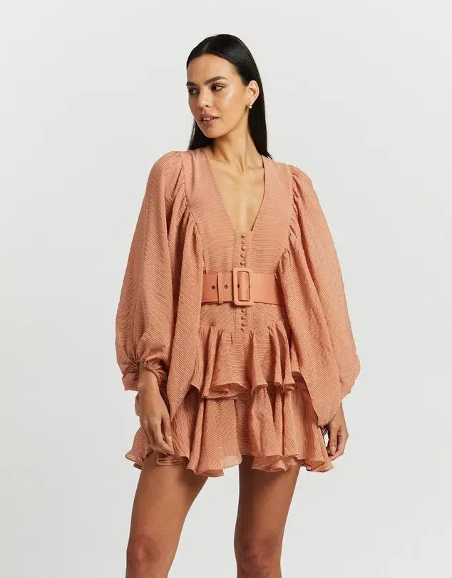 Shona Joy Charlotte Plunged Draped Mini Dress Desert Rose Size 14 - Image 2