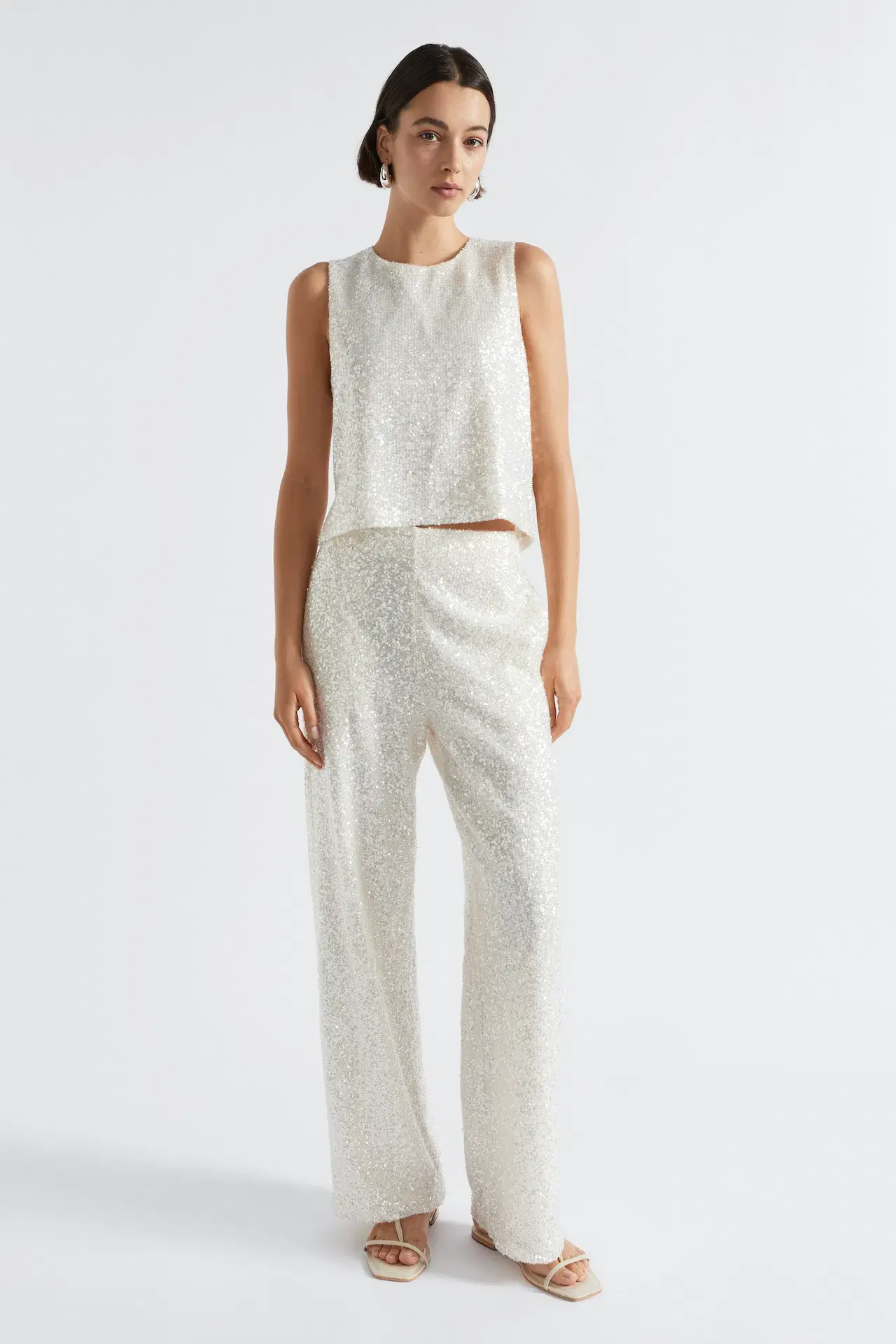 Seed Heritage Mini Sequin Top Size 8 & Pants Size 10 Set in Pearl - Image 1