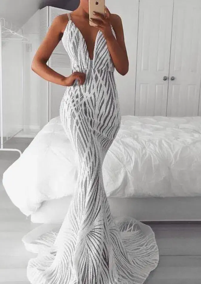 Jadore JX098 Jennifer Beaded Gown White Size 12 - Image 4