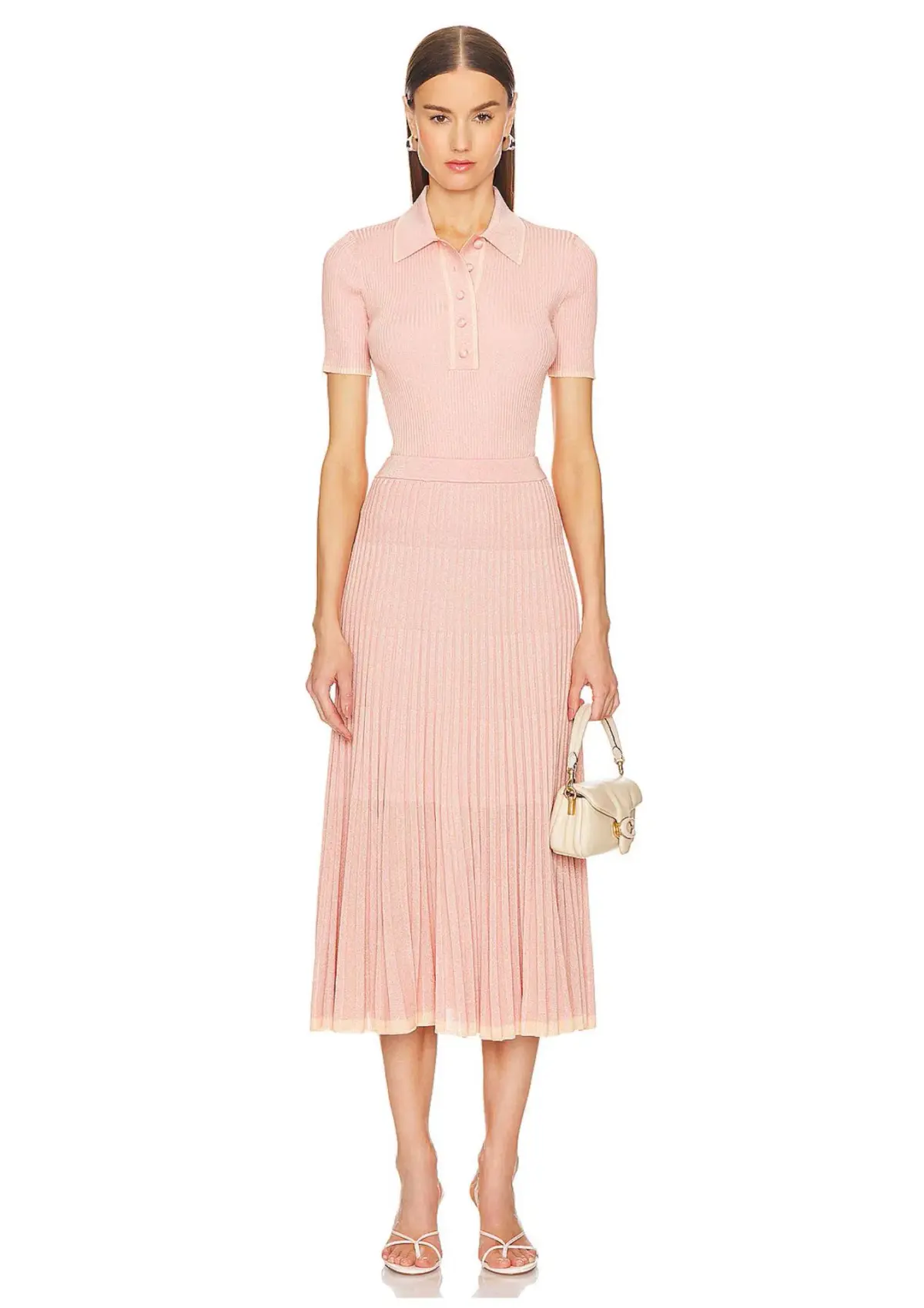 Zimmermann Natura Metallic Polo and Midi Skirt Set Peach Size 0/AU 8 - Image 1