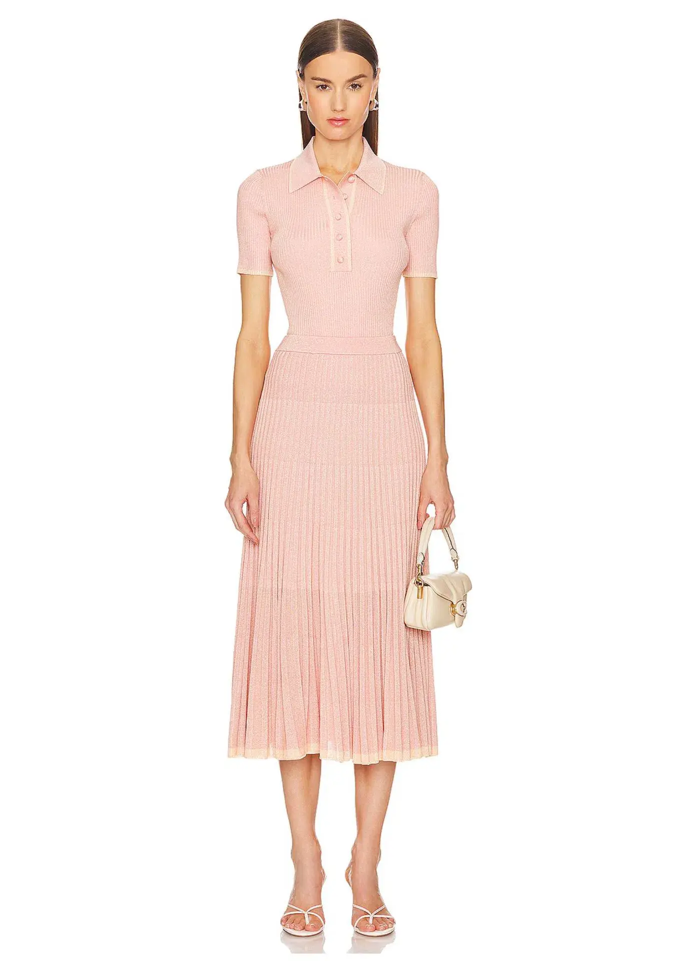 Zimmermann Natura Metallic Polo and Midi Skirt Set Peach Size 0/AU 8 - Image 1