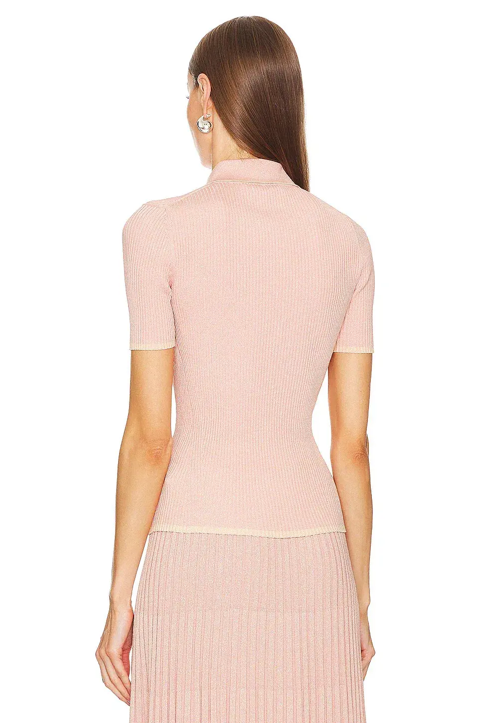 Zimmermann Natura Metallic Polo and Midi Skirt Set Peach Size 0/AU 8 - Image 2