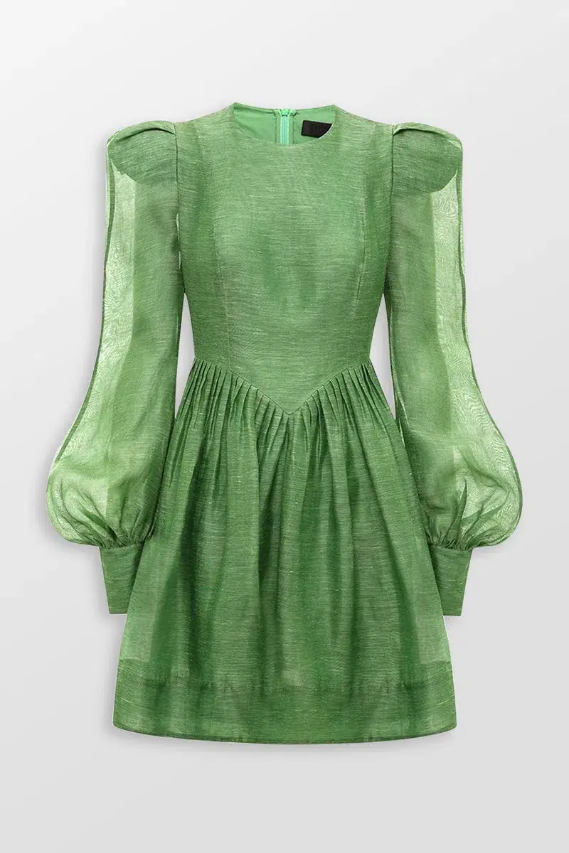 Leo Lin Elena Structured Shoulder Mini Dress in Tropical Green Size 10 - Image 4