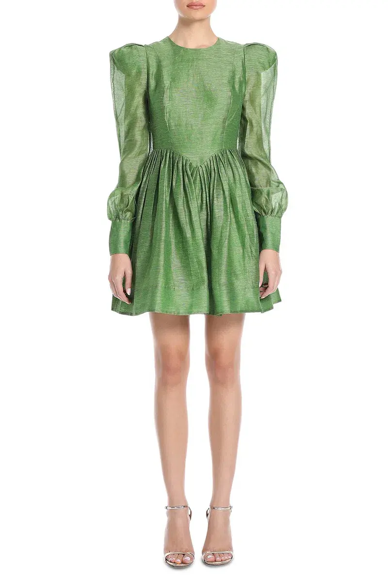 Leo Lin Elena Structured Shoulder Mini Dress in Tropical Green Size 12 - Image 1