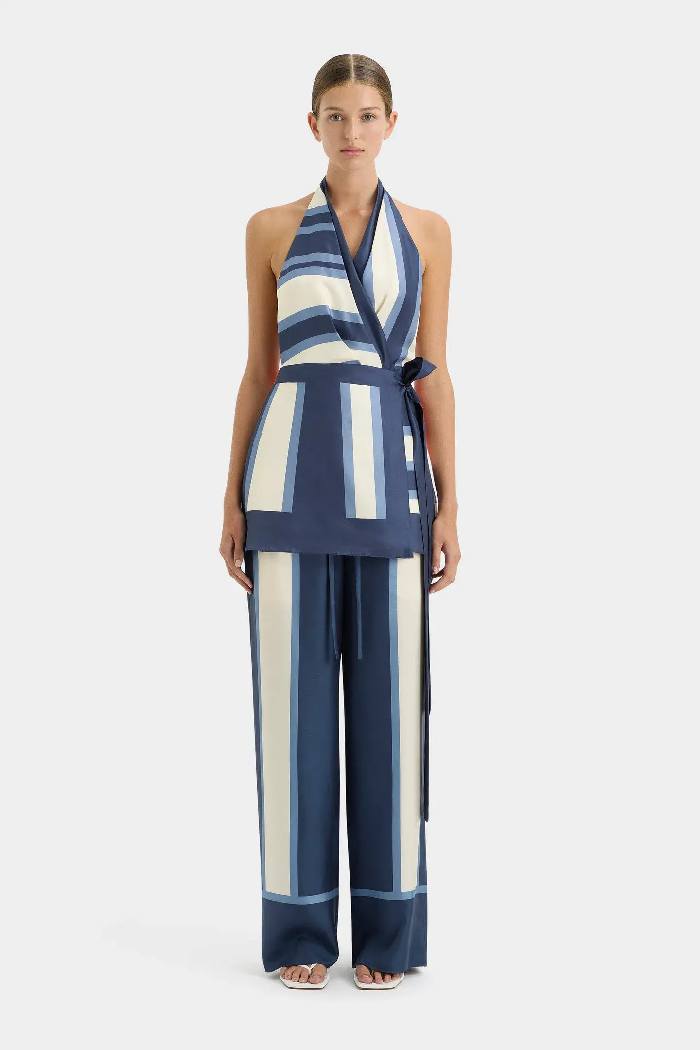Sir the Label Dazed Wrap Halter Mini and Relaxed Pant Set in Studio Print Size 10 - Image 1