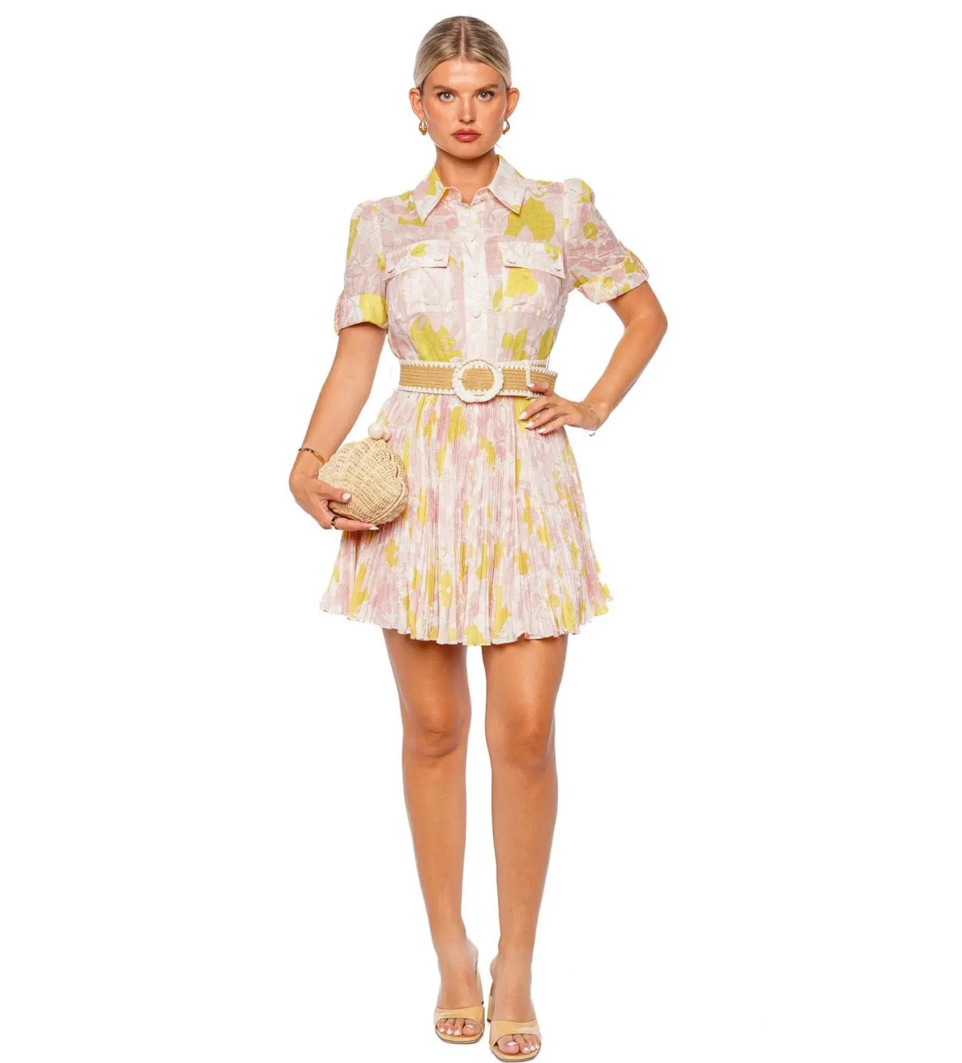Zimmermann The Pop Pleated Mini Dress in Pink/Yellow Floral Size 0 / AU 8  - Image 1
