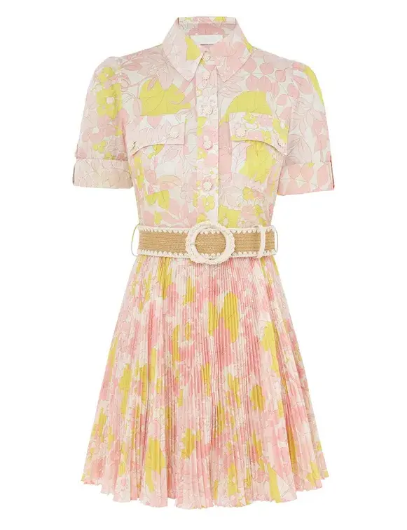 Zimmermann The Pop Pleated Mini Dress in Pink/Yellow Floral Size 0 / AU 8  - Image 3