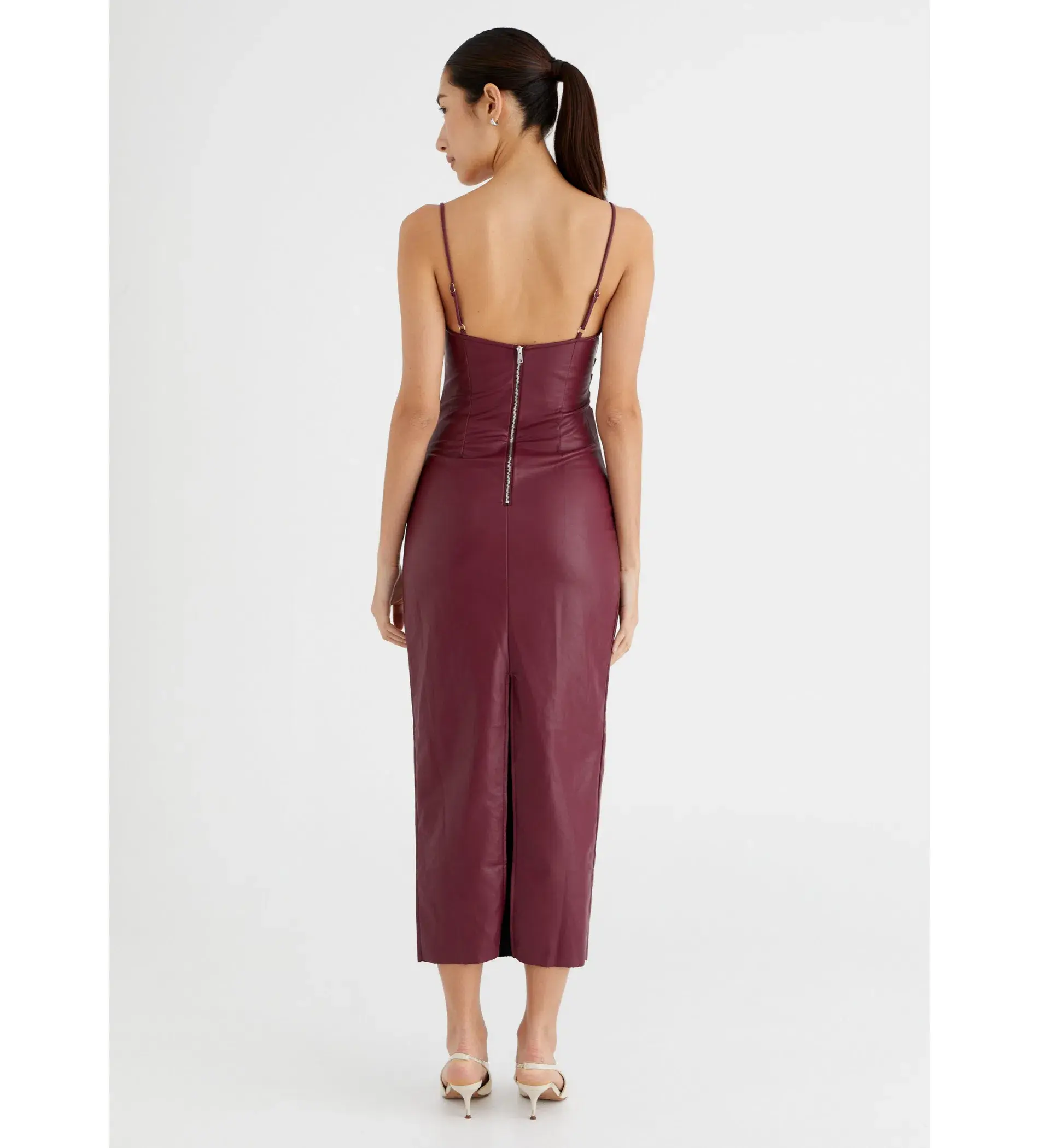 BENNI Theodore Faux Leather Dress Burgundy Size 10 - Image 2