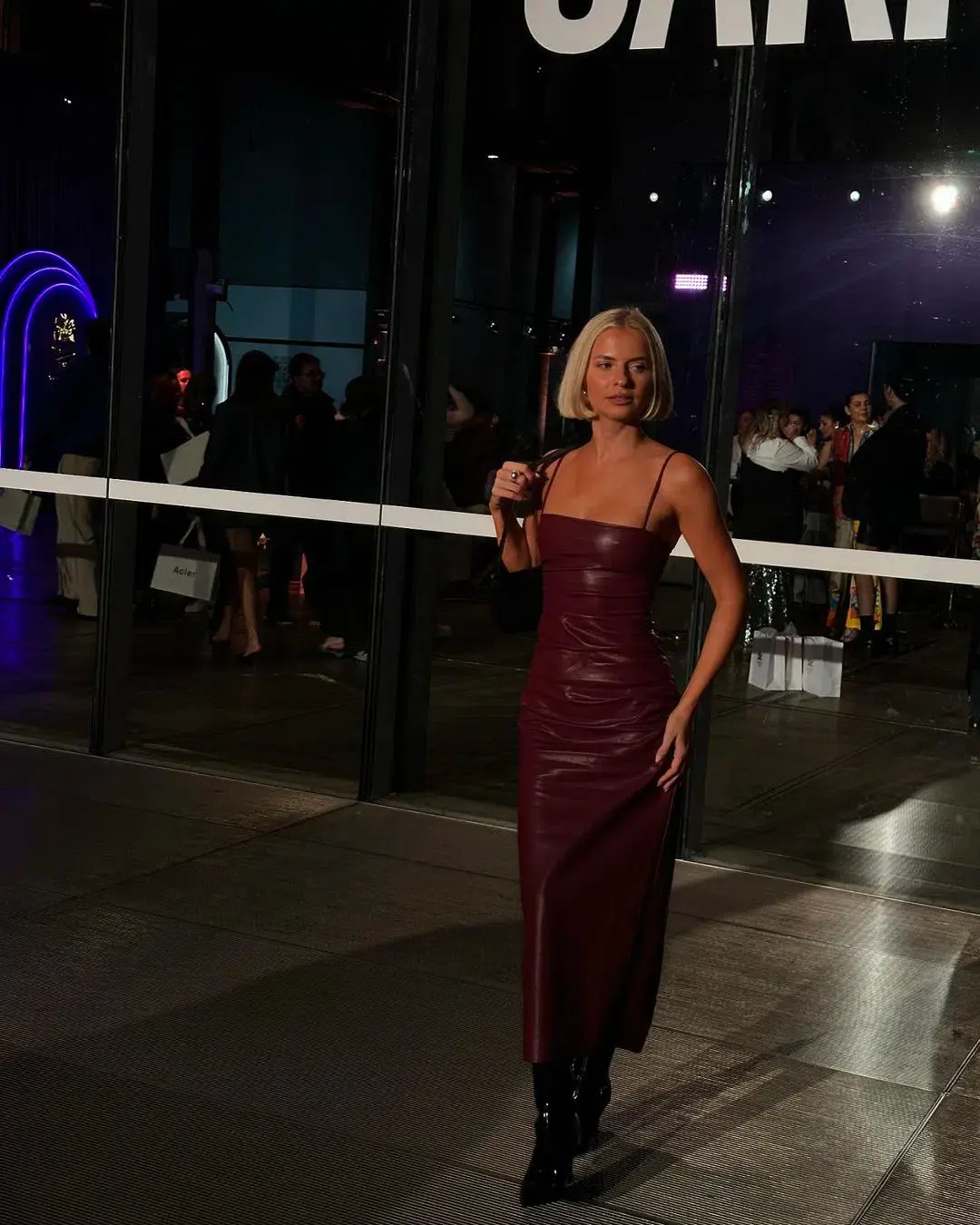 BENNI Theodore Faux Leather Dress Burgundy Size 10 for rent on The Volte - main image