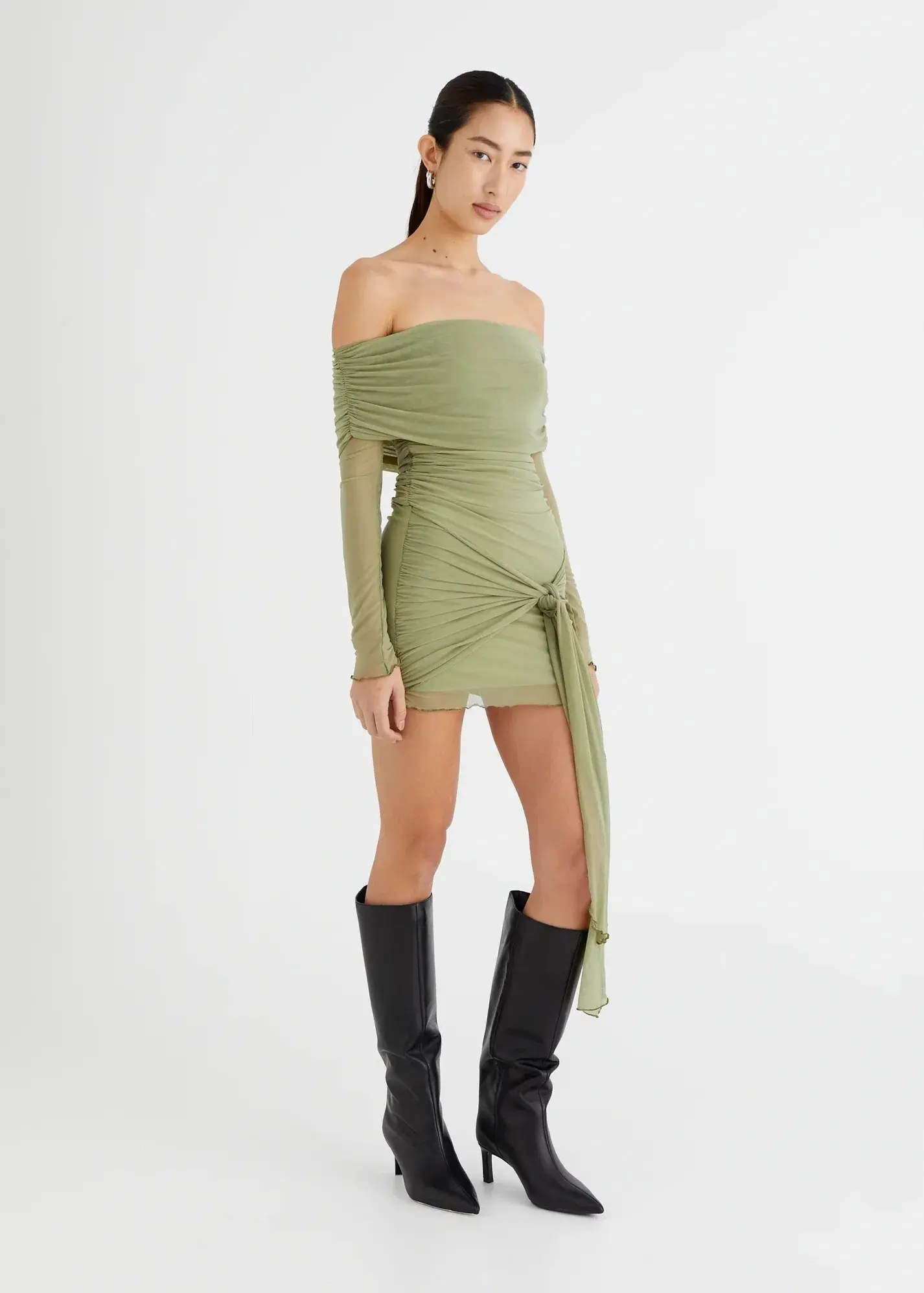 Benni Yasmin Off Shoulder Mini Dress Green Size M/Au 10 - Image 1