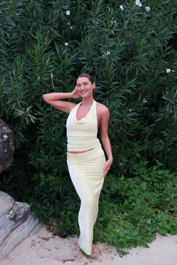 7th & York Lemon Goldie Top and Maxi Skirt Set Yellow Size S/Au 8  for rent on The Volte - main image