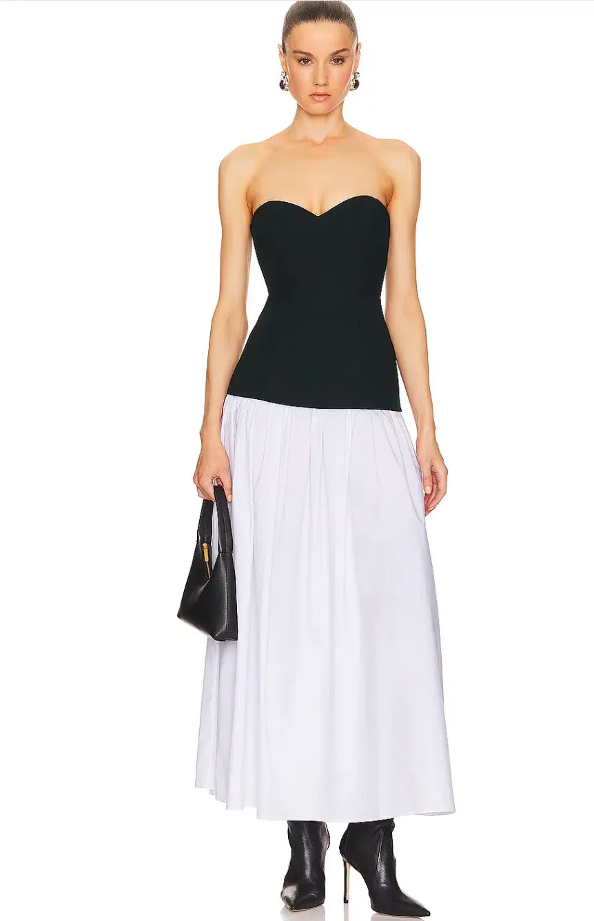 Helsa Faille Colorblock Midi Dress Black/White Size 8  - Image 6