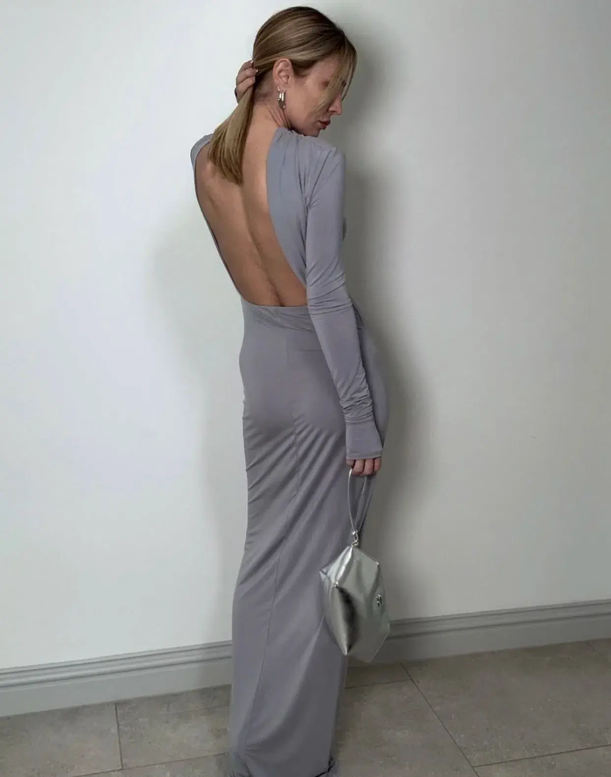 Helsa Jersey Backless Maxi Dress Grey Size 8  - Image 10