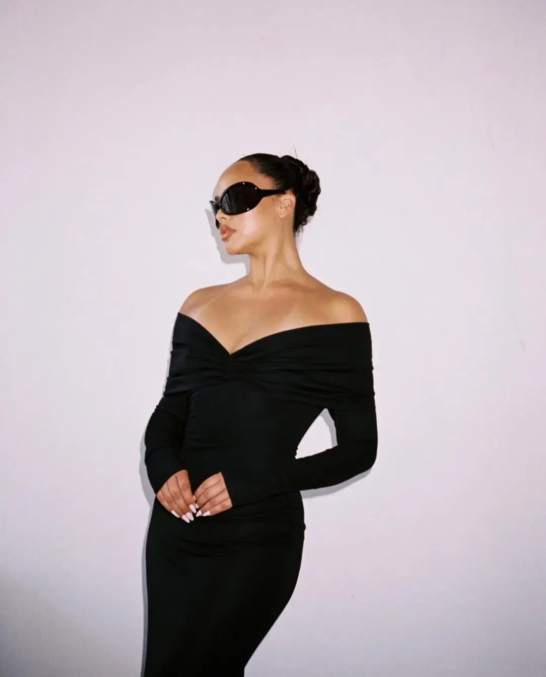 Helsa Matte Jersey Off Shoulder Maxi Dress Black Size 8  for rent on The Volte - main image