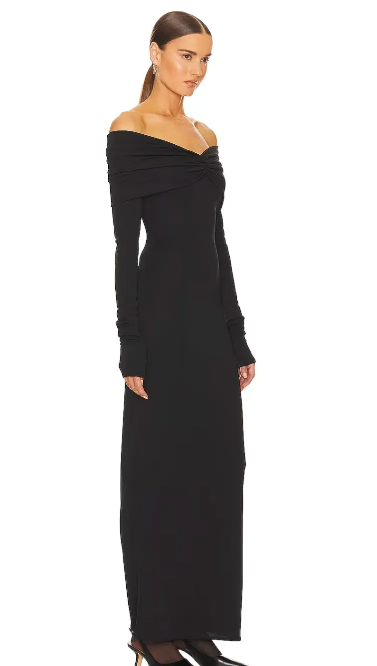 Helsa Matte Jersey Off Shoulder Maxi Dress Black Size 8  - Image 4
