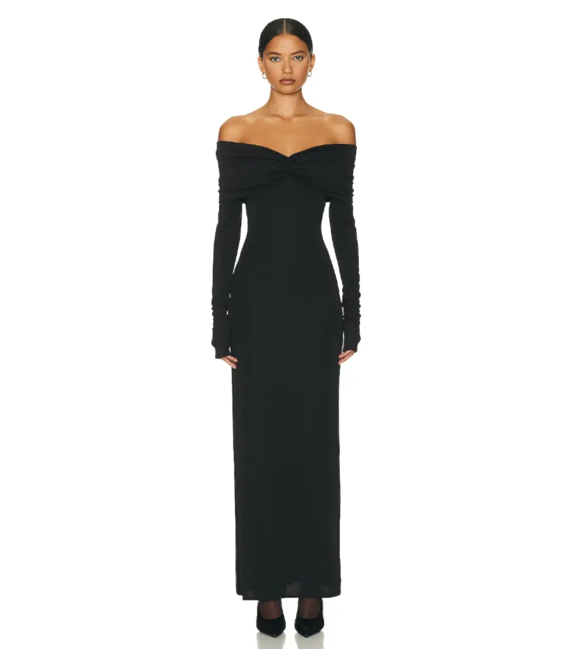 Helsa Matte Jersey Off Shoulder Maxi Dress Black Size 8  - Image 2