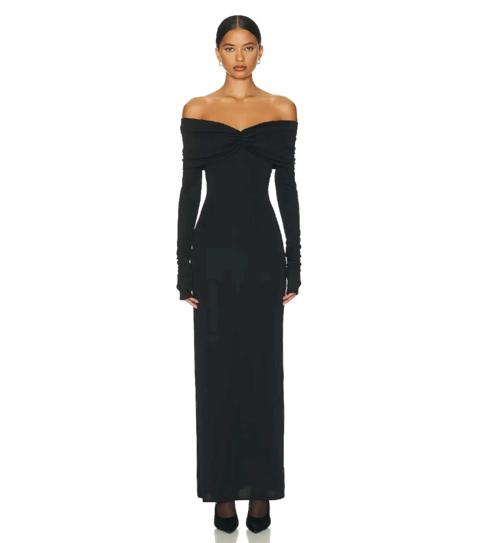 Helsa Matte Jersey Off Shoulder Maxi Dress Black Size 8  - Image 2