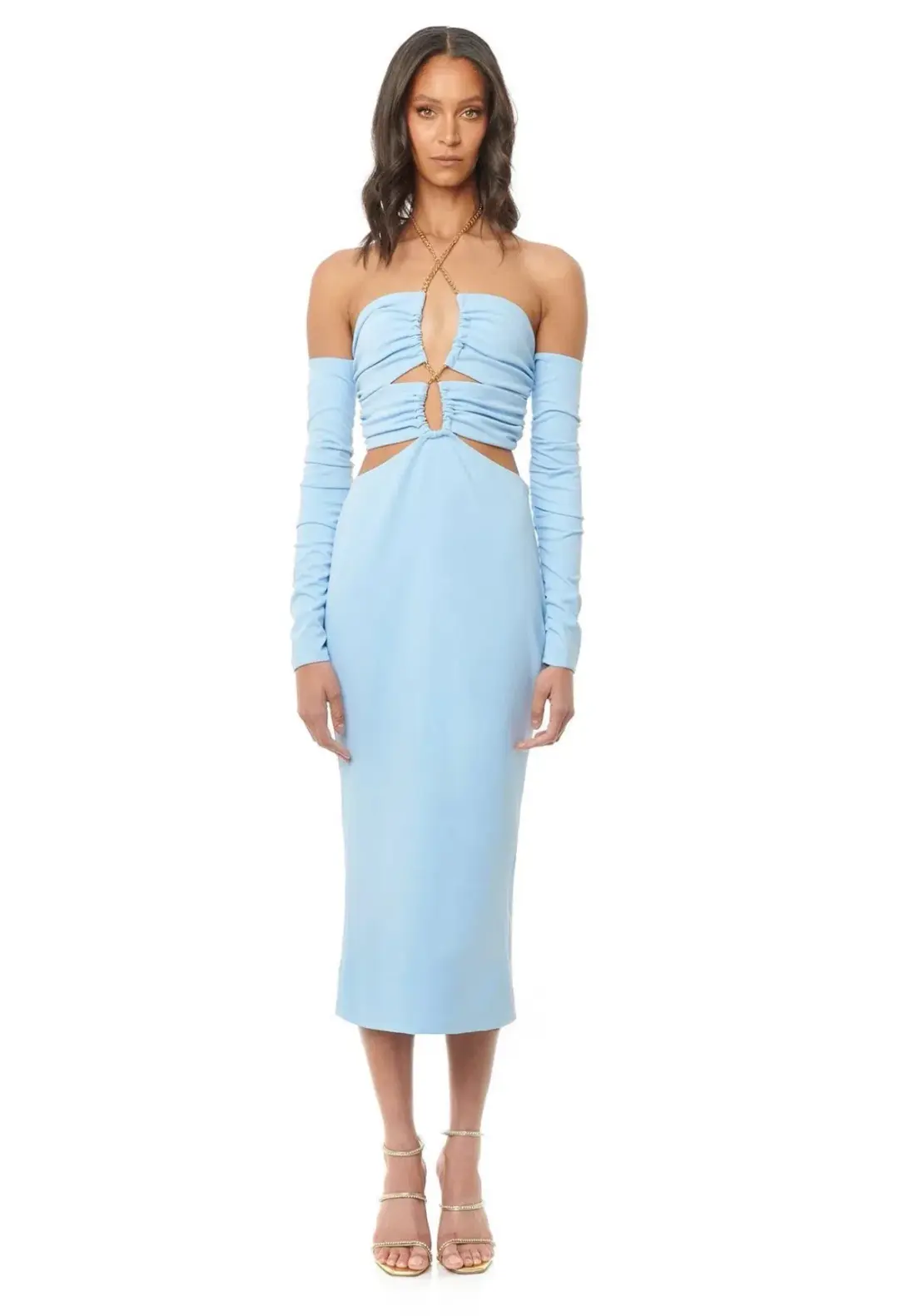 Eliya the Label Talia Cut Out Midi Dress with Sleeves Sky Blue Size 10 for rent on The Volte - main image