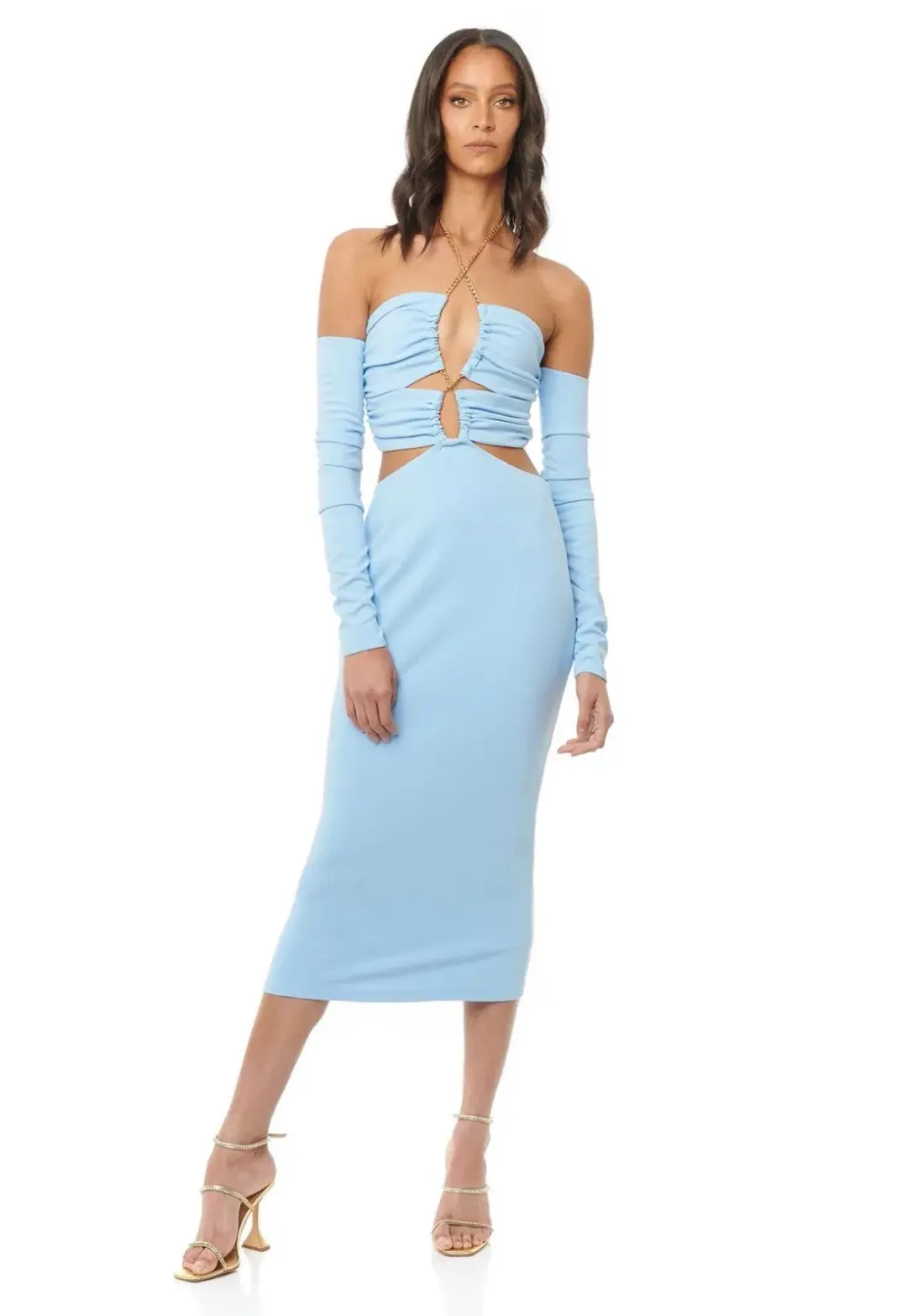Eliya the Label Talia Cut Out Midi Dress with Sleeves Sky Blue Size 10 for rent on The Volte - main image