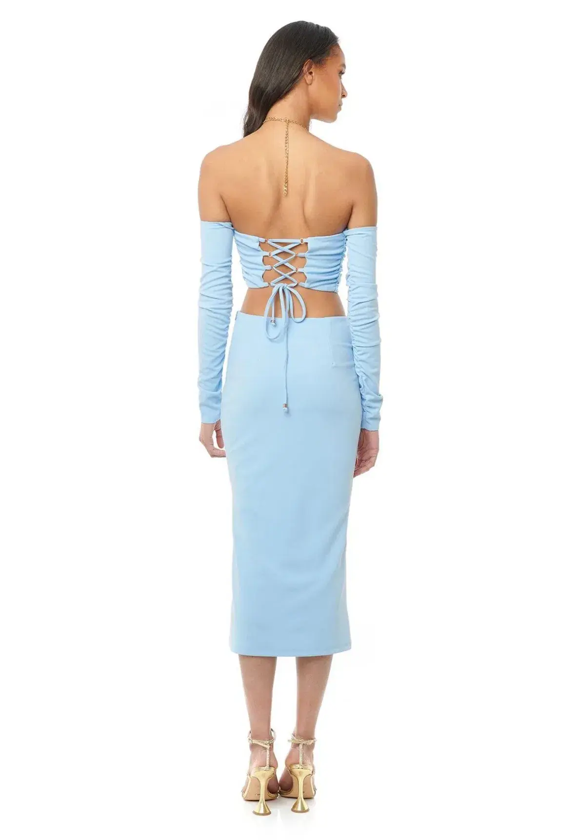 Eliya the Label Talia Cut Out Midi Dress with Sleeves Sky Blue Size 10 - Image 3