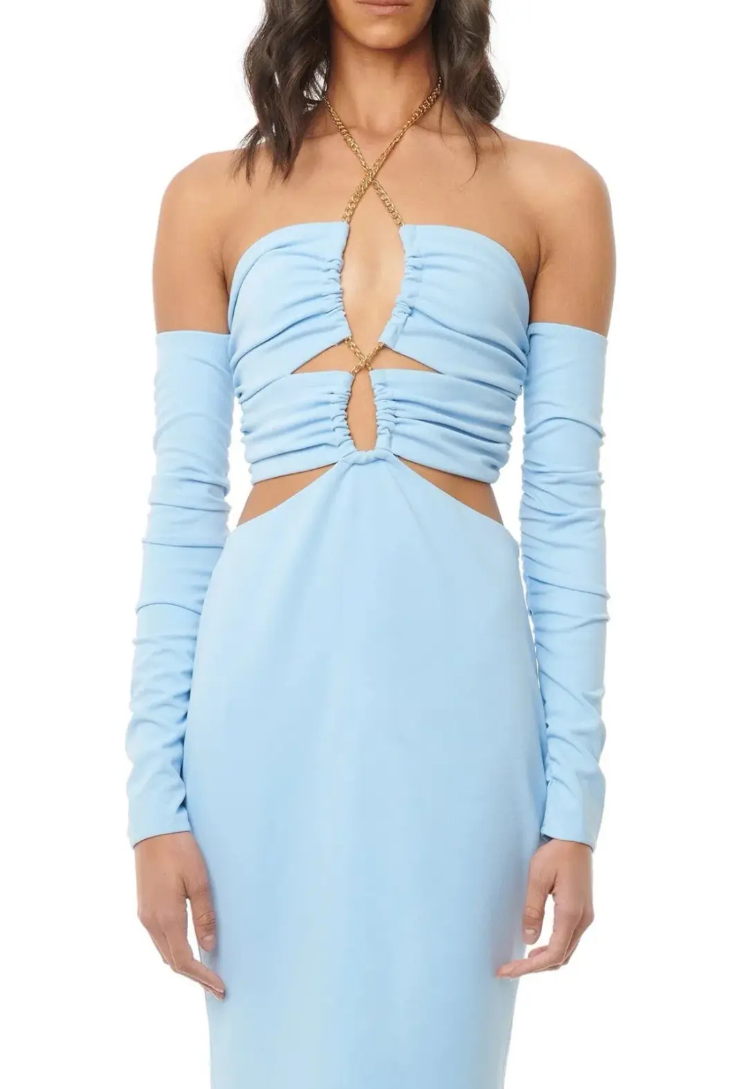 Eliya the Label Talia Cut Out Midi Dress with Sleeves Sky Blue Size 10 for rent on The Volte - main image