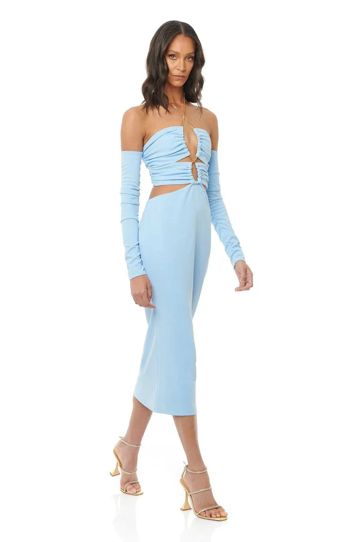 Eliya the Label Talia Cut Out Midi Dress with Sleeves Sky Blue Size 10 - Image 1